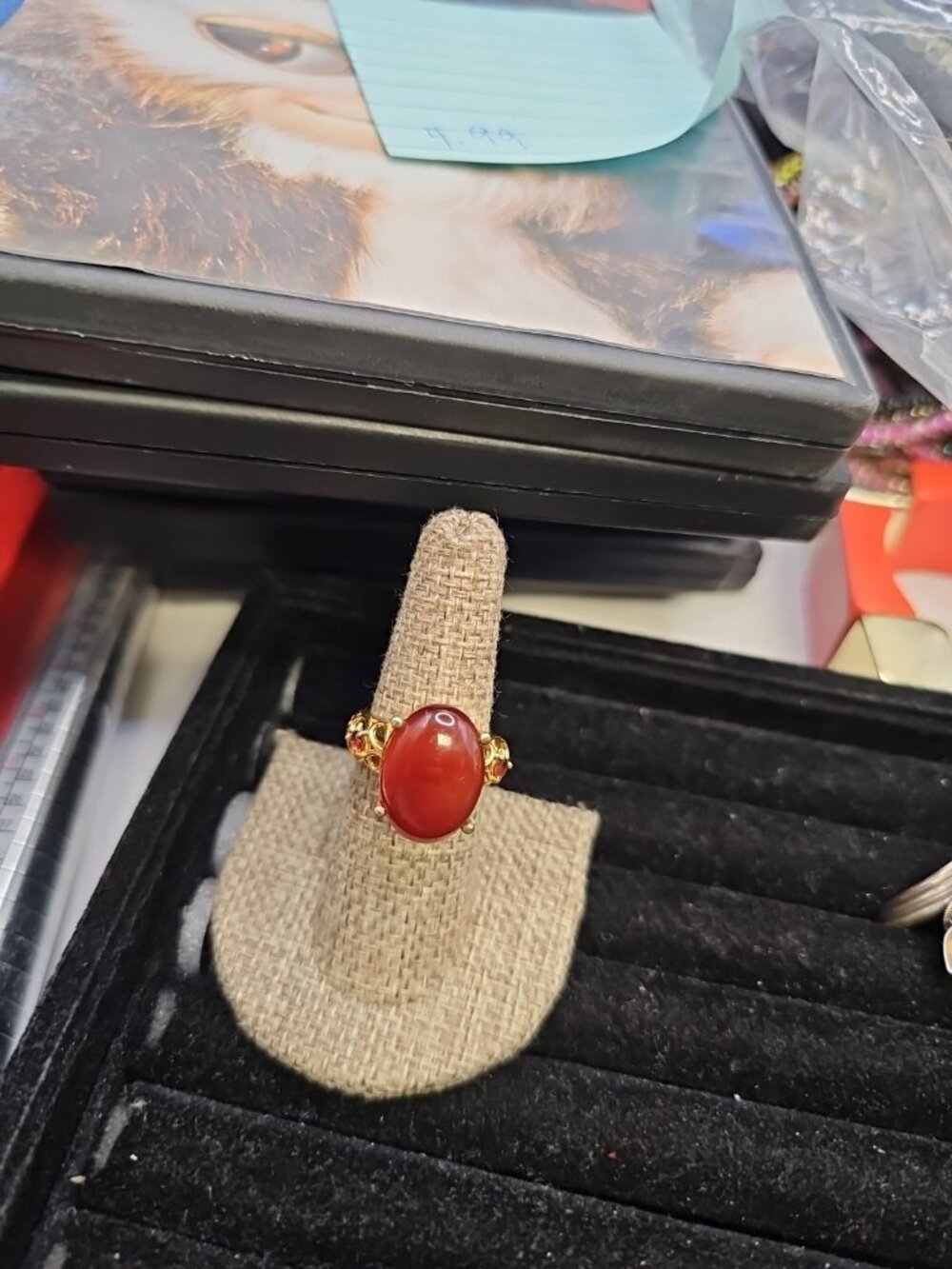 Ring Size 7 Karis Goldtone Red Agate Garnets